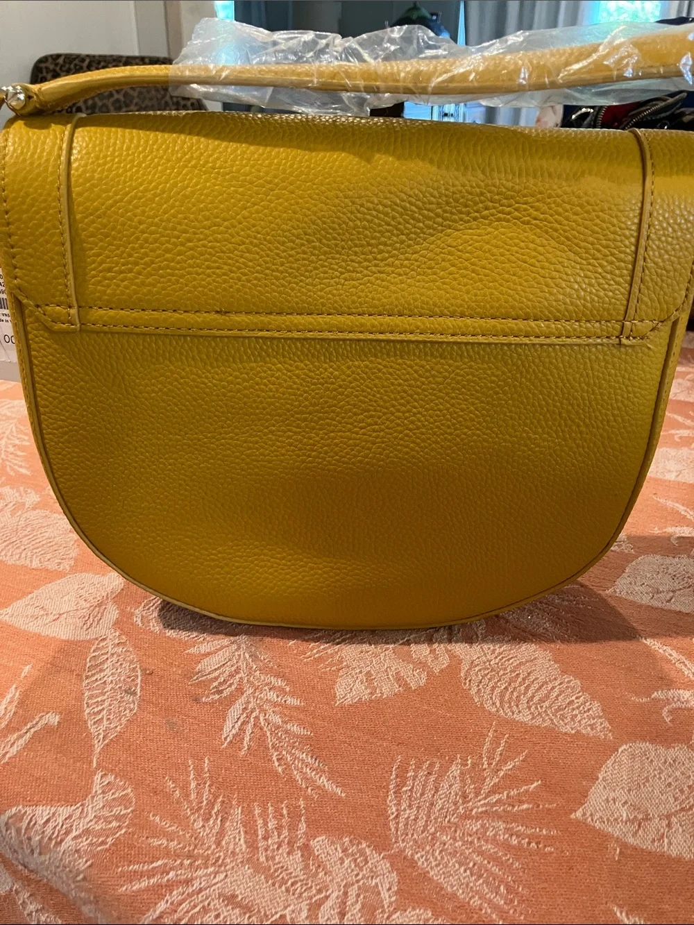 Talbots Mustard Yellow Pebbled Leather Crossbody Saddle Bag